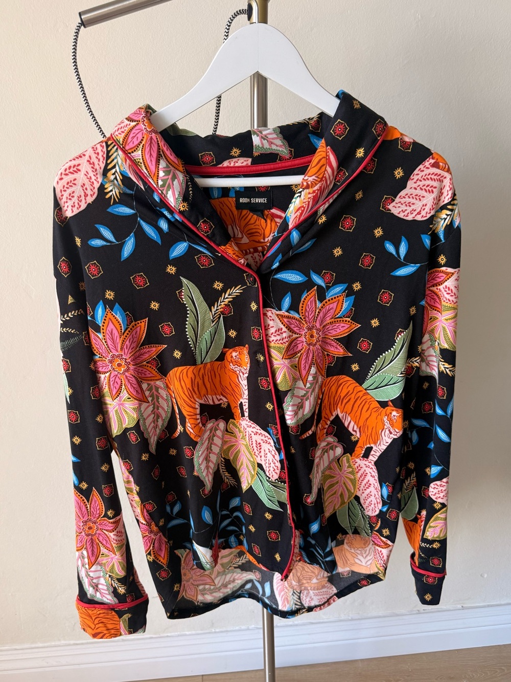 Room Service Floral & Tiger Print Button Up Pajama Top
